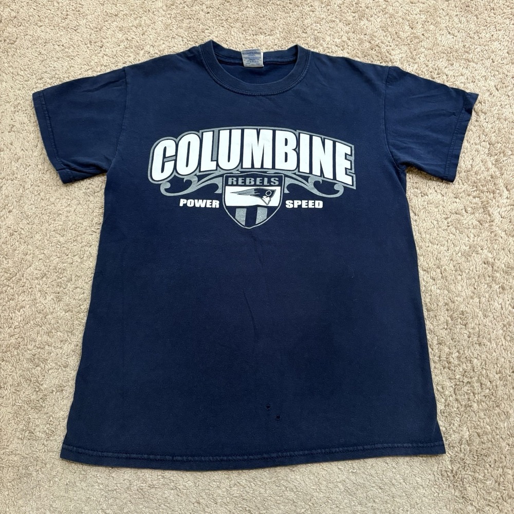 Vintage Columbine High School Rebels T-Shirt Men's Small Blue Muhammad Ali Quote
